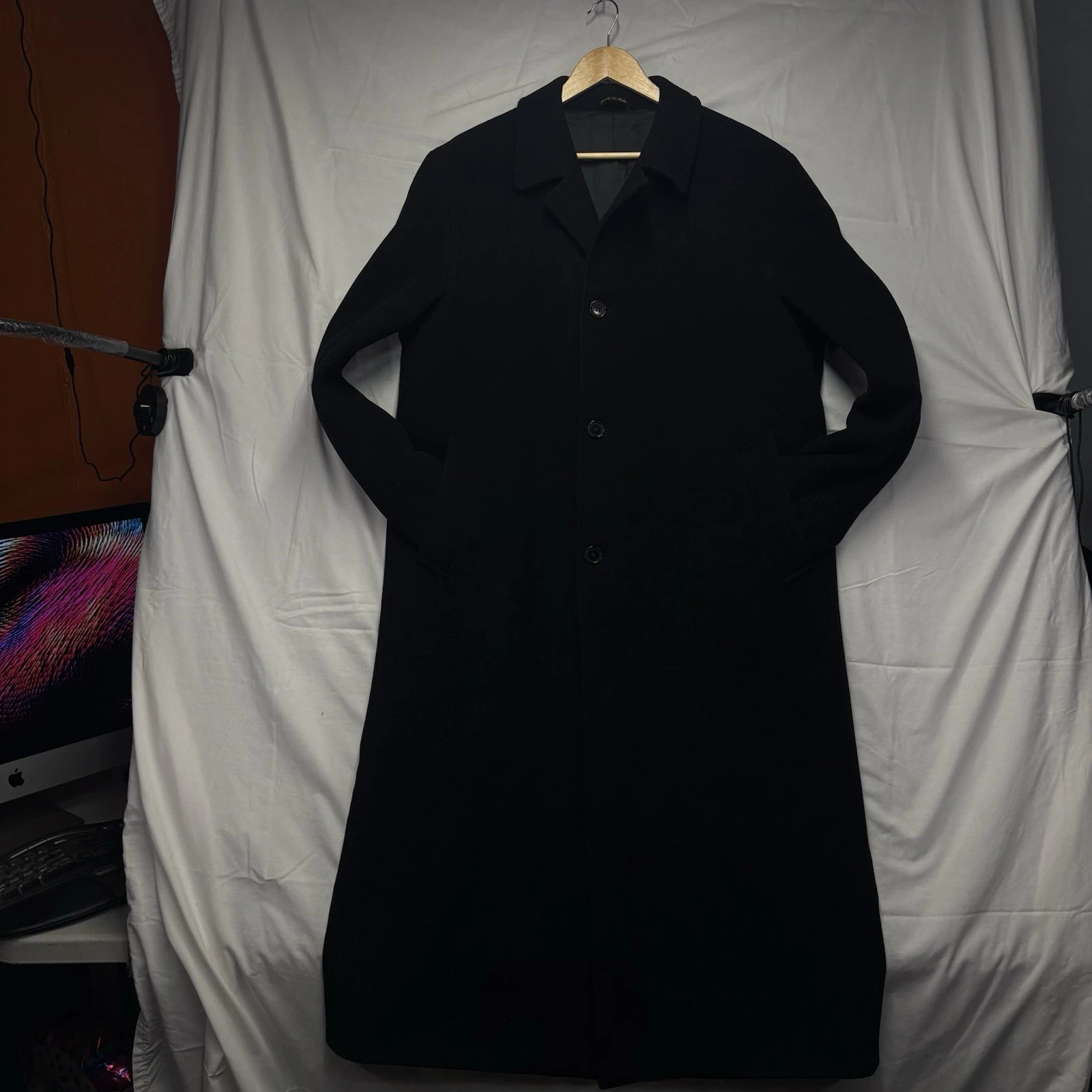 Metropolitan View Bloomingdales Mens 42L Black Wool Cashmere Overcoat Made Italy image 5