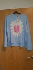 River Island Jumper Womens Size M Medium New Blue Happy Cotton Long Sleeve Knit