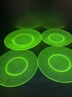 Anchor Hocking Block Optic Uranium Vaseline Plates 4pcs Yellow Depression Glass