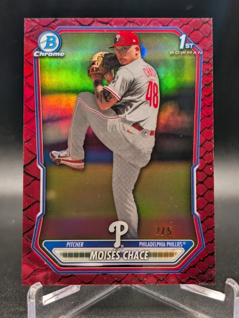 Moises Chace 2026 Bowman Chrome 1st Reptilian Red Refractor 2/5 Phillies Color