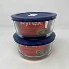 Pyrex Simply Store 4-Cup Round Glass Bowls w/Navy Lids, 2-Pack