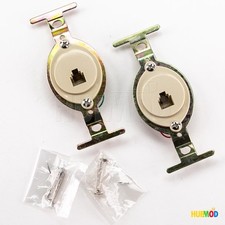 Vintage Lot 2X Telephone Modular Phone Flush Jacks 4 Conductor Round Ivory Beige
