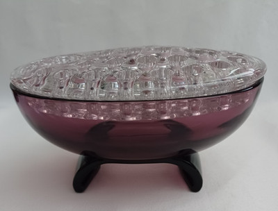Viking Glass Flowerlite Double Oval Vase Flower Candle Frog Purple Amythest MCM
