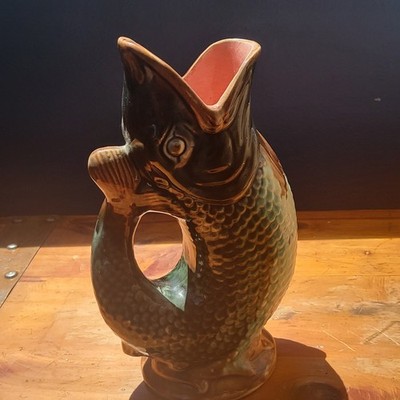 Antique Victorian Majolica Fish Pitcher Gurgle Glug Jug