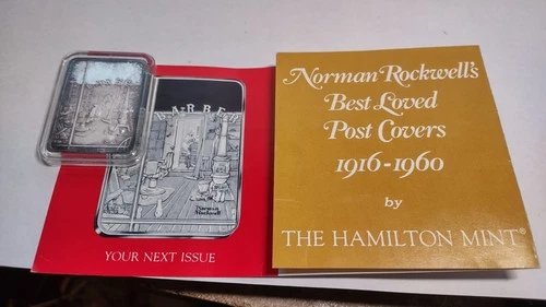1976 Barber Shop .999 1 Oz Silver Art Bar -NORMAN ROCKWELL Hamilton Mint