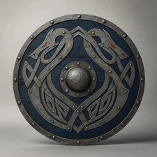 viking Shield - 24 Norse Nordic Medieval Design - Handcrafted Blue Wooden