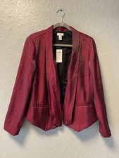 Chico's Drape Front Metallic Blazer Jacket Solid Sultry Red Size 2 NWT