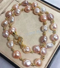 Elegant Genuine Natural South Sea Baroque Pink Purple Pearl Necklace 14-36''