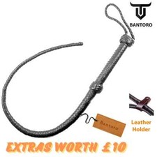 Frusta equitazione pelle bovina premium nera 3 piedi 8 trecce