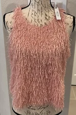 Ark & Co. Sz L Beautiful Shiny Shag Sleeveless Short Top Pink NWT