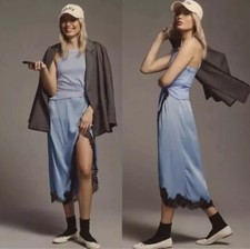 Anthropologie The Keeley Twofer MIDI Dress Lavender XS New NWT Black Lace Hem