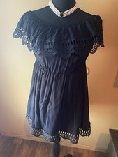 Black Babydoll Dress With Embroidered Trim