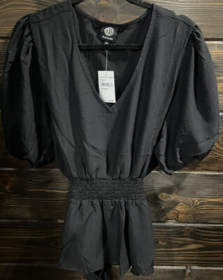 Bobeau Smock Tie Back V-Neck Top Size 2X Color Black