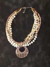 SILPADA Sterling Silver Round Disc Pendent & Five Strand Wood & Quartz Necklace 