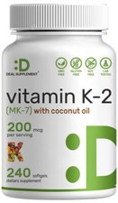 Vitamin K2 MK-7 200mcg 240 Virgin Coconut Oil Softgels