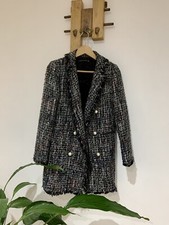 Zara Fantasy Tweed Glitter Thread Multi Boucle Pearl Button Blazer Jacket Size S