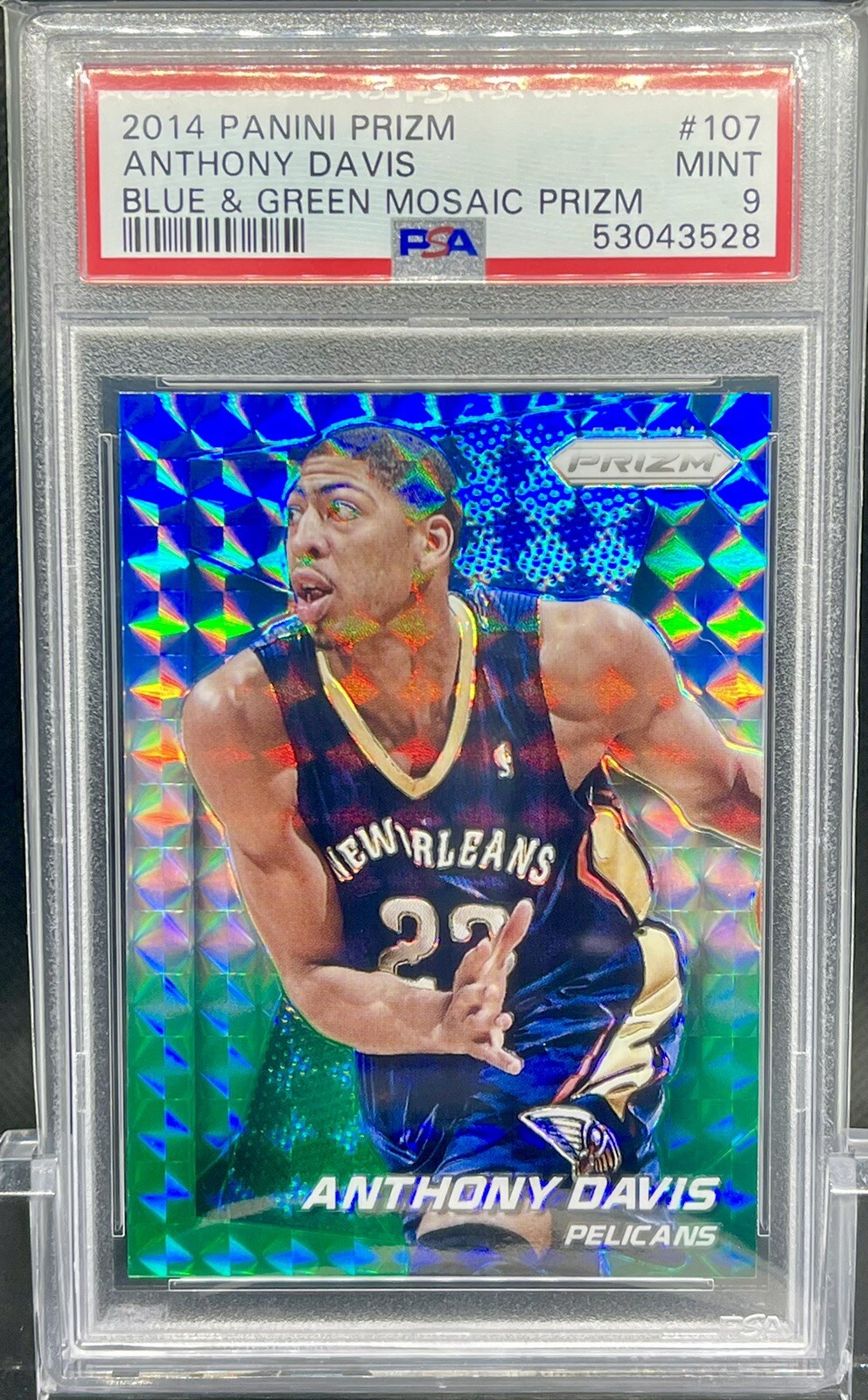 2014 Panini Prizm Blue & Green Anthony Davis #107 PSA 9 MINT