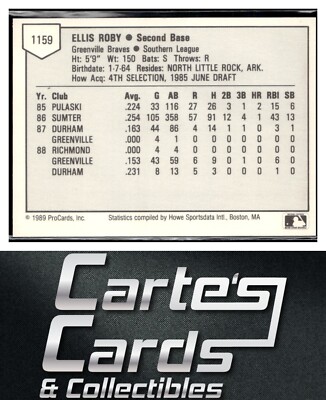 Ellis Roby 1989 ProCards Minor League Team Sets #1159 Greenville