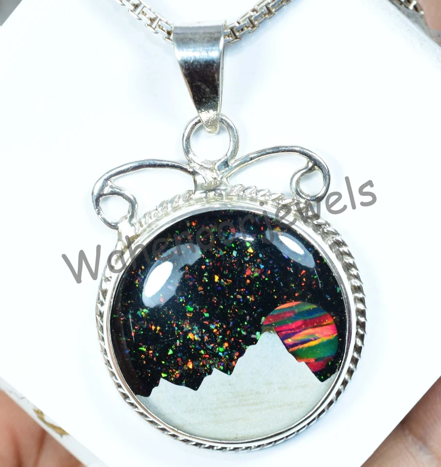 Colgante de Plata de Ley 925 51.05 Ct Montaña Amanecer Único Pandant Ver Video Foto 4 de 4