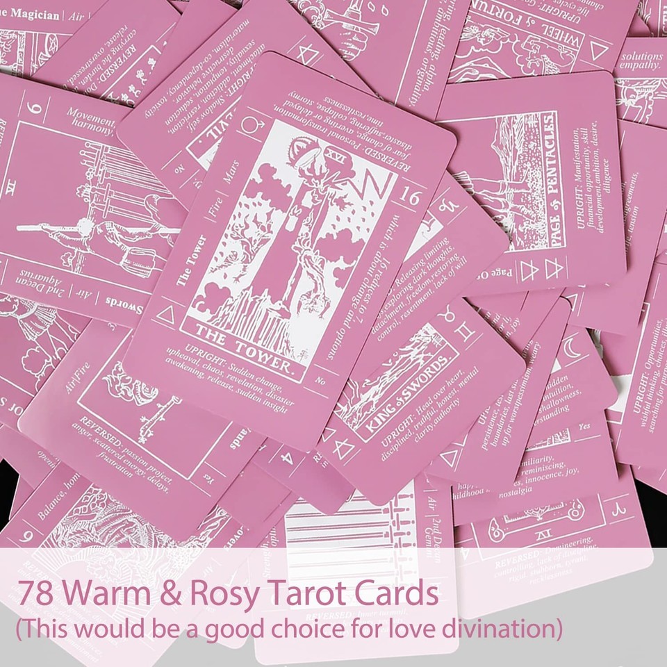 Pink Tarot Cards with Meanings for Beginners, Tarot Cards Deck with