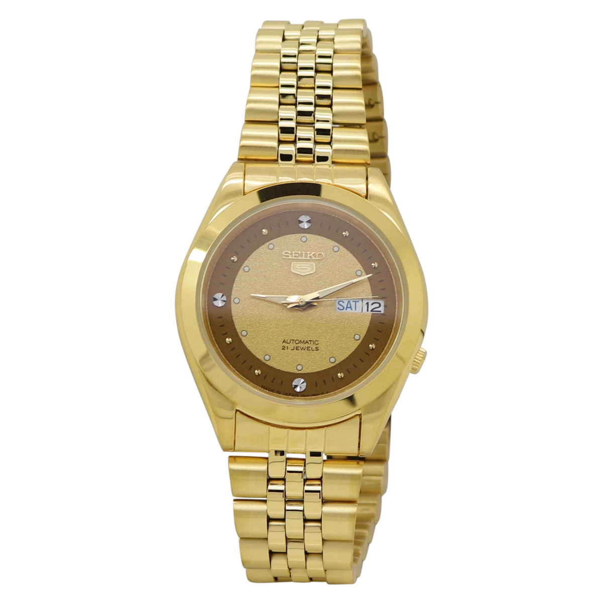 Seiko 5 Men s Jubilee Bracelet Automatic Gold Tone Men s Watch SNKC36J1