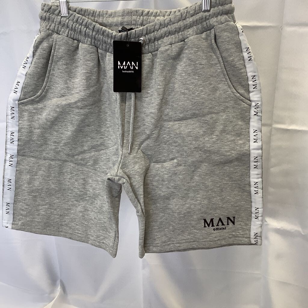 Boohooman Mens 2 Piece Shorts Sweater Tracksuit Gray Marled Drawstring XL New image 3