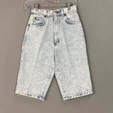 80s Vintage Womens Denim Jeans Acid Wash High Rise Bermuda Long Jean Shorts 24"