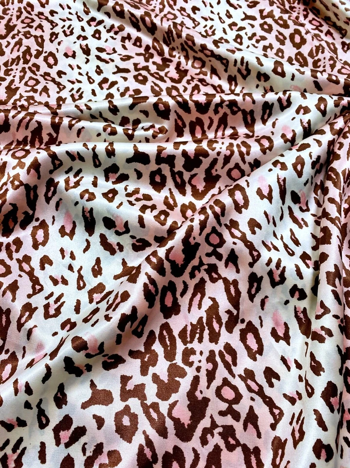 Satin Charmeuse Faux Silk Animal Prints Leopard Pink & Ivory Stripe Beatifully - Image 2 of 4