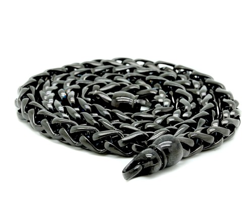 Mens Wheat Chain Black Stainless Steel 