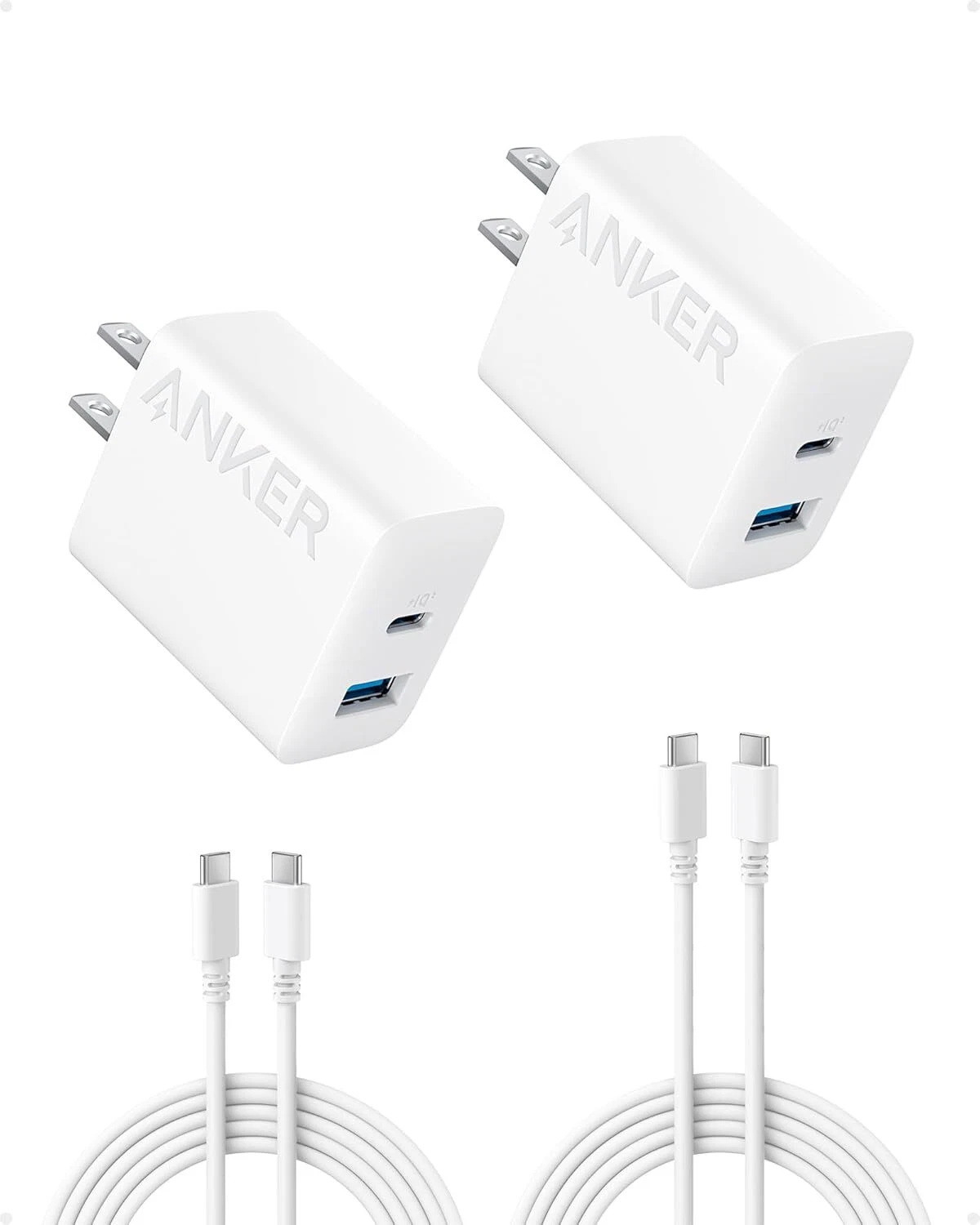 Anker iPhone 16 Charger 20W Fast USB C Adapter 2-Port w/ 5ft Charging Cable-2pcs