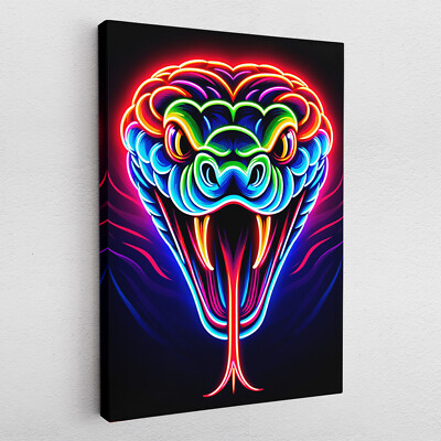 Leinwandbild Poster Acryl Glas Pop-Art hypnotisierender Kobraschädel Neon