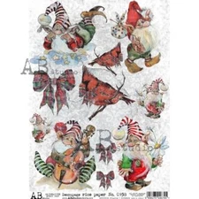 Christmas Holiday Gnomes | A4 Rice Paper | A4 Decoupage Paper | AB Studios