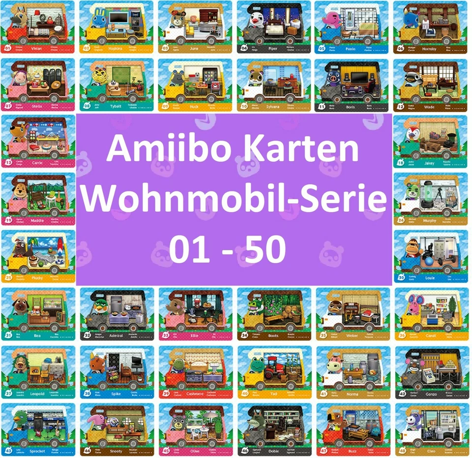 NINTENDO Animal Crossing Amiibo Karten / WoMo 01-50 / Wohnmobil + Sanrio New Horizon