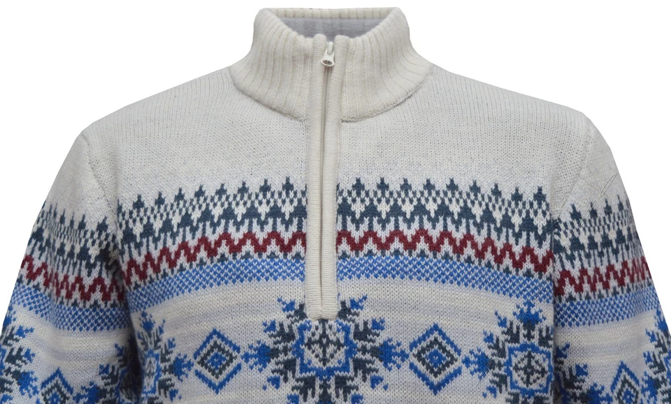Mens 1/4 Zip Pullover Knitted Casual Jumper Aztec Design Quarter Zip Top ExStore - Image 4 of 4