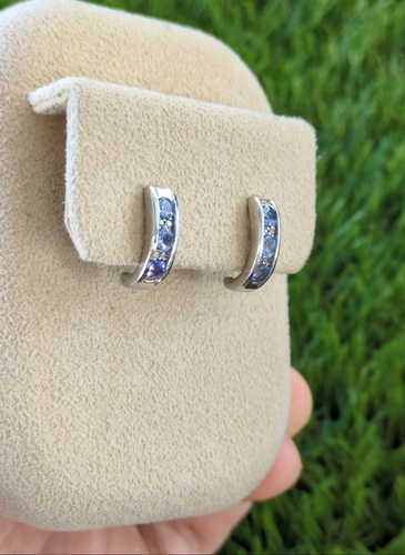 0.69ctw Tanzanite Diamond J-Hook Stud Earrings 14k White Gold Studs - Video 1 of 1