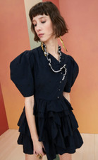 Ulla Johnson Linnea Tiered Mini Dress Black Embroidered Beaded Floral XS 229212