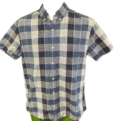 GAP blau kariertes Button-Down-Kragen Leinenmischung Hemd Herren Small