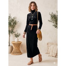 Anthropologie Eri + Ali Blue Mock Neck Long Sleeve Slinky Knit Maxi Dress S