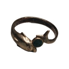 Vintage Signed .925 Fish Dolphin Wrap Tail Blue Sterling Silver Ring Size 8