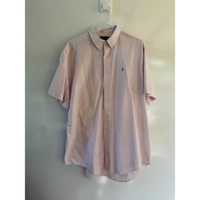 Ralph Lauren Mens XL Classic Fit Seersucker Shirt Pink White Stripe Short Sleeve - Image 1 of 4