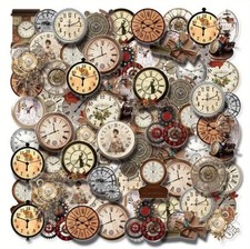 10pcs P.E.T. Victorian Steampunk Clock Stickers-Scrapbook, Journal, DIY Crafting