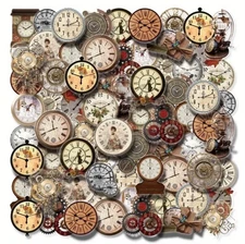 10pcs P.E.T. Victorian Steampunk Clock Stickers-Scrapbook, Journal, DIY Crafting