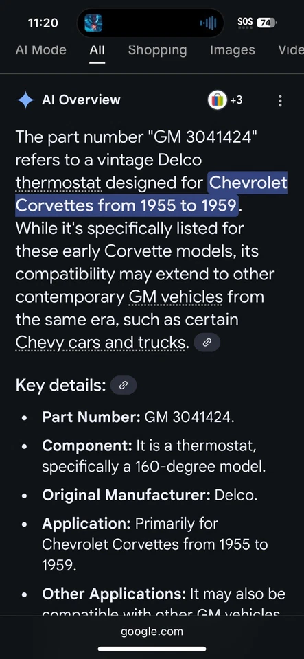 Новый оригинальный производитель 3041424 GM AC DELCO термостаты 3041390 1955-59 Chevy Corvette - Изображение 2 из 4