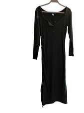 New Old Navy M Maternity Long-Sleeve Henley Midi/ maxi Dress Rib-Knit Dark Green
