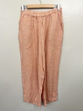 FLAX 100 Linen Cropped Pull-On Relaxed Wide Leg Pants Pale Orange Small Boho