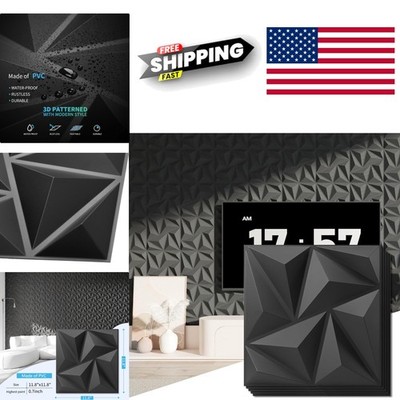 3D Wall Panels 20 Pack 11.8 Inch Black PVC Glue Up Wall Decor for Living Room