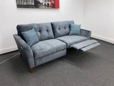 DFS Electric Recliner Grey Plush Velvet Fabric 3 Seater Sofa | Couch