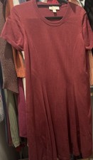 Michael Kors Burgundy Knit Dress Size XL Short-Sleeve NWOT 2 Pleats Fit N Flare