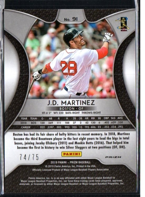 2019 Panini Prizm Plaid Power Prizm /75 JD Martinez #91