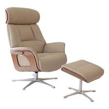 Stratford Swivel Recliner Chair in Genuine Leather, Pebble - Customer Return